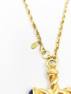 1990's Robert Rose Matt Gold Etruscan Cross Gripoix Coloured Long Chain Necklace