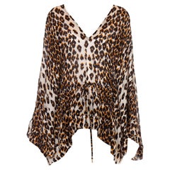 1990S ROBERTO CAVALLI Black, Orange & Grey Animal Print Silk Chiffon Top
