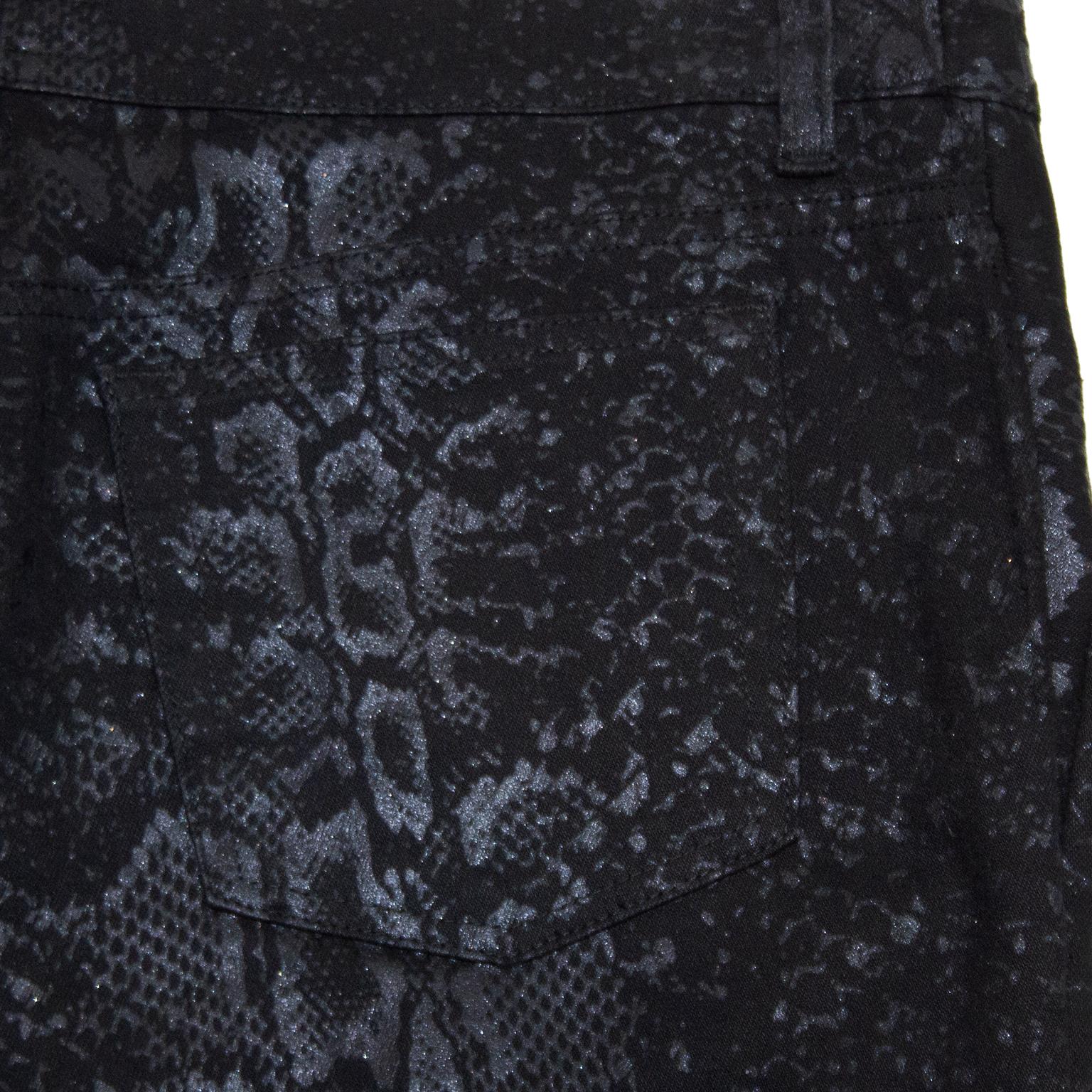 Women's or Men's 1990s Roberto Cavalli Black Snake Print Jeans For Sale