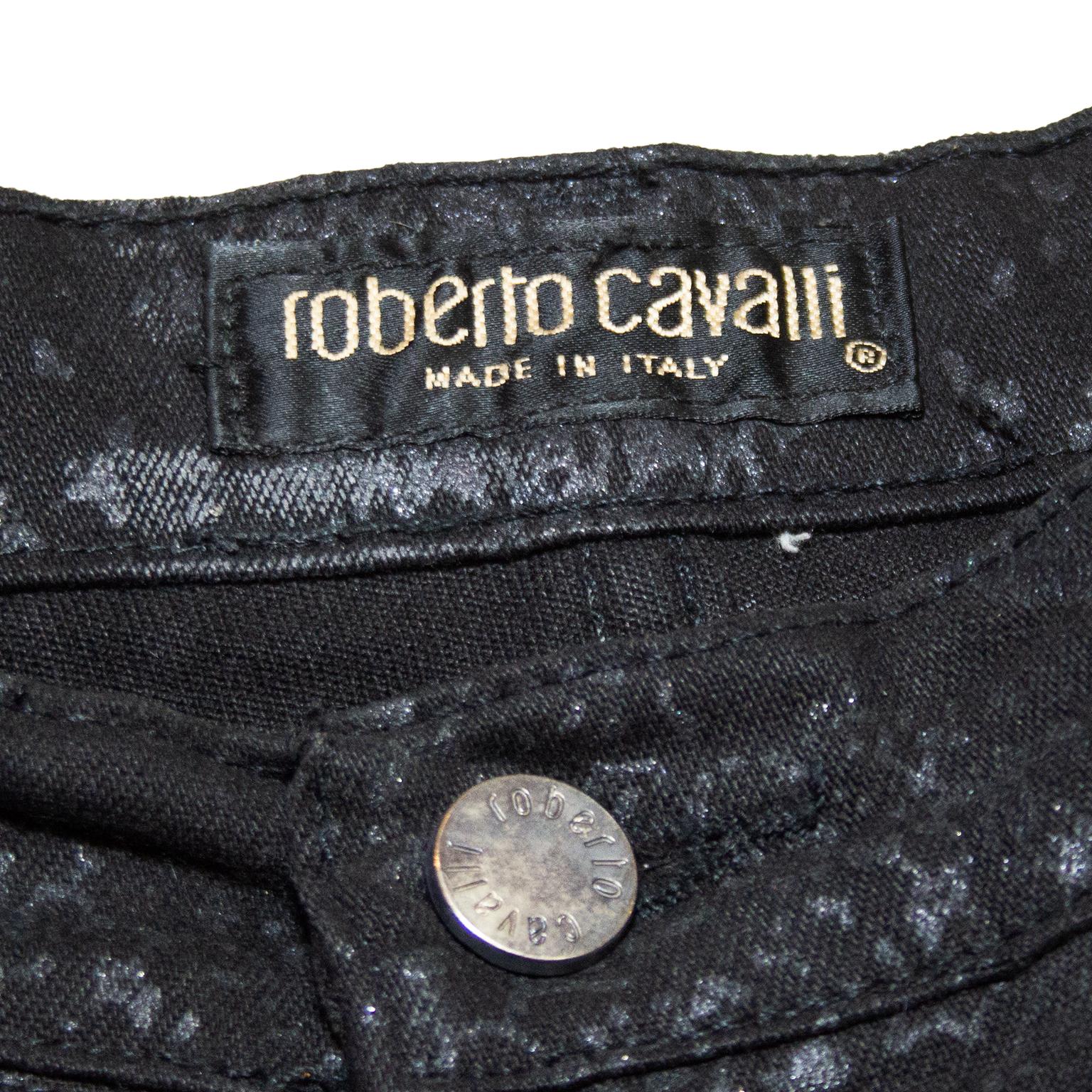 1990s Roberto Cavalli Black Snake Print Jeans For Sale 1