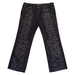 Retro 1990s Roberto Cavalli Black Snake Print Jeans