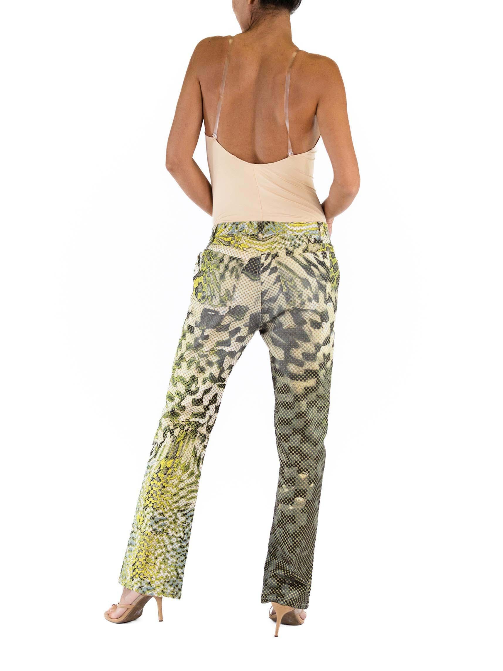 Women's 1990S ROBERTO CAVALLI Black & White Psychedelic Cotton Denim Op-Art Jeans