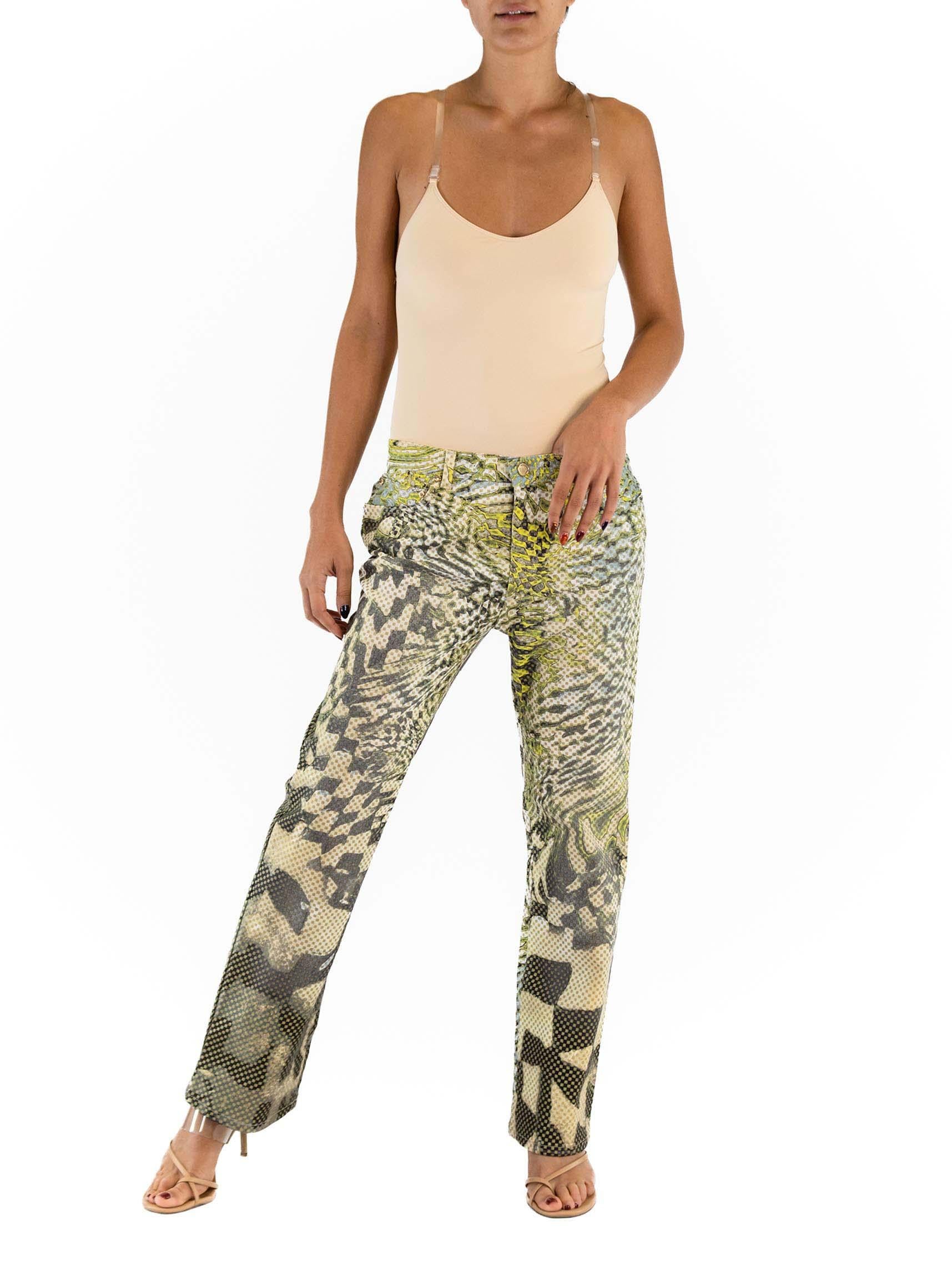1990S ROBERTO CAVALLI Black & White Psychedelic Cotton Denim Op-Art Jeans 1
