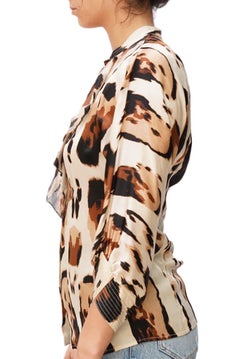 1990S ROBERTO CAVALLI Brown & Ivory Silk Blouse