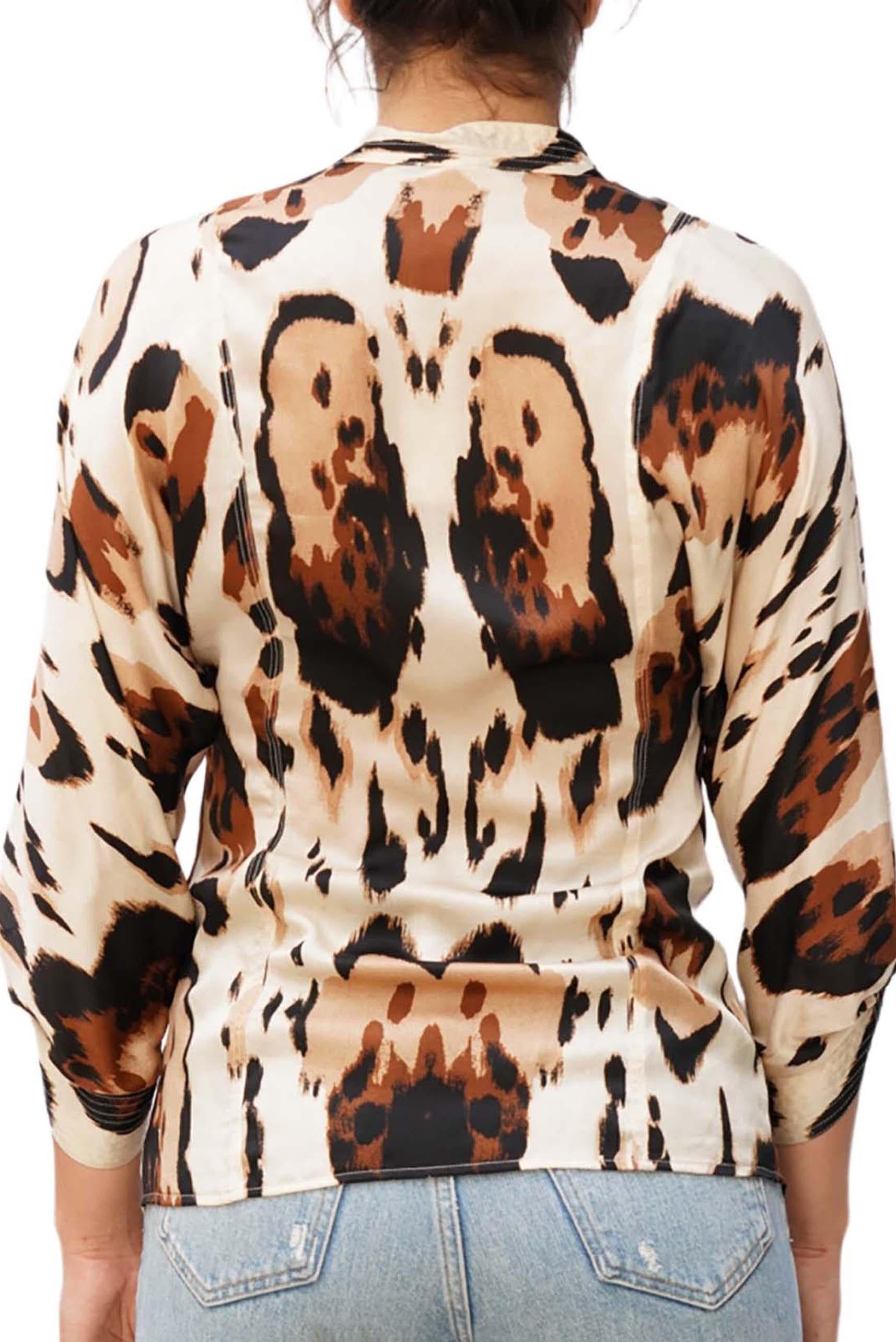 1990S ROBERTO CAVALLI Brown & Ivory Silk Blouse For Sale 3