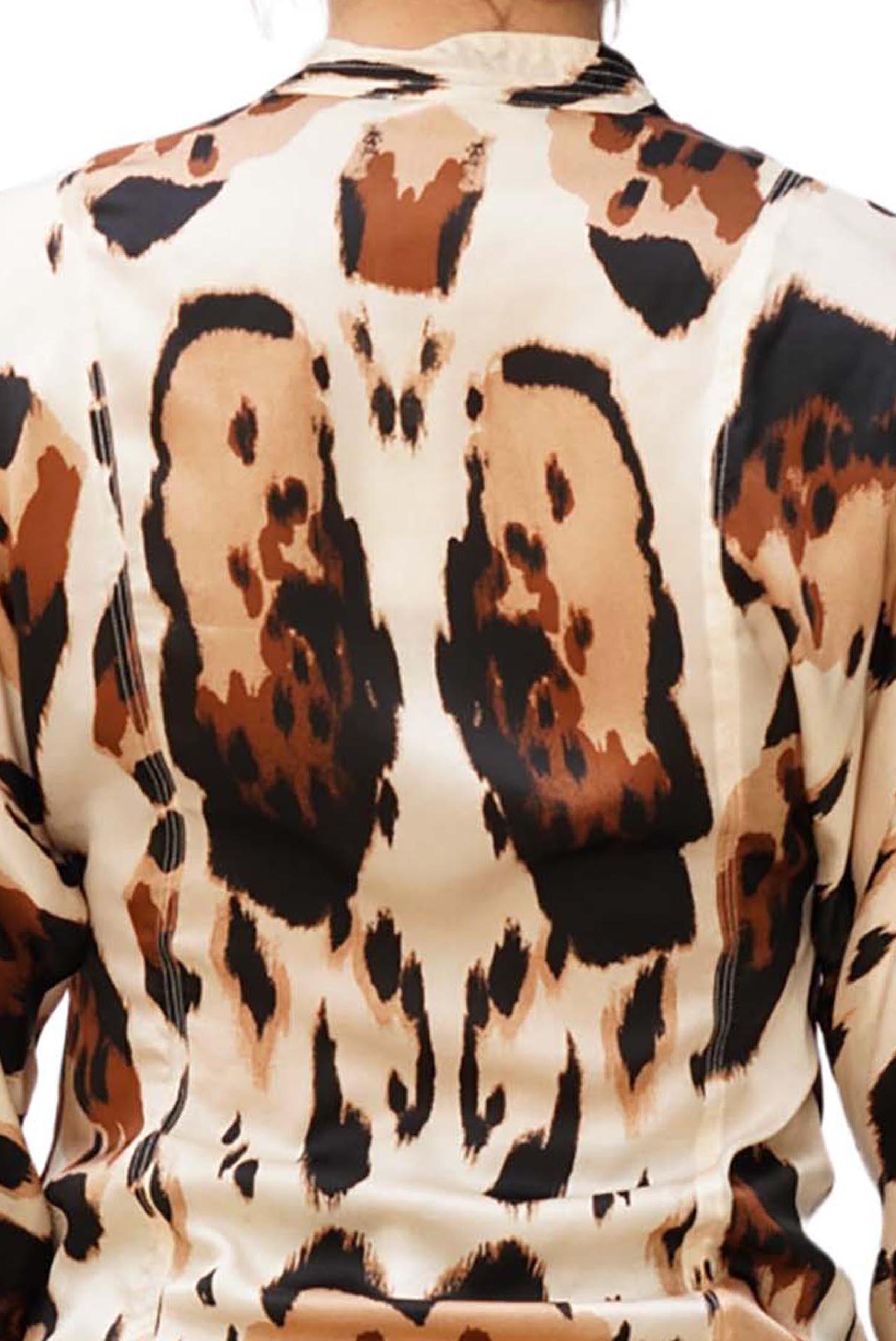 1990S ROBERTO CAVALLI Brown & Ivory Silk Blouse For Sale 5