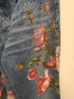 1990s Roberto Cavalli cotton denim with roses size S jeans