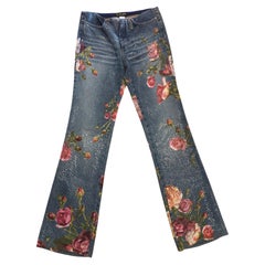 1990s Roberto Cavalli cotton denim with roses size S jeans