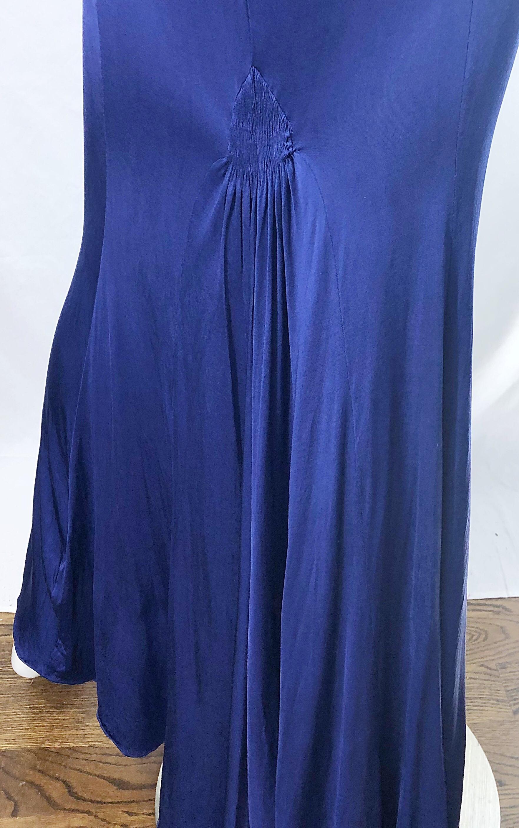 1990s Roberto Cavalli Does 1930s Blue Beaded Cut Out Vintage 90s Jersey Gown 2