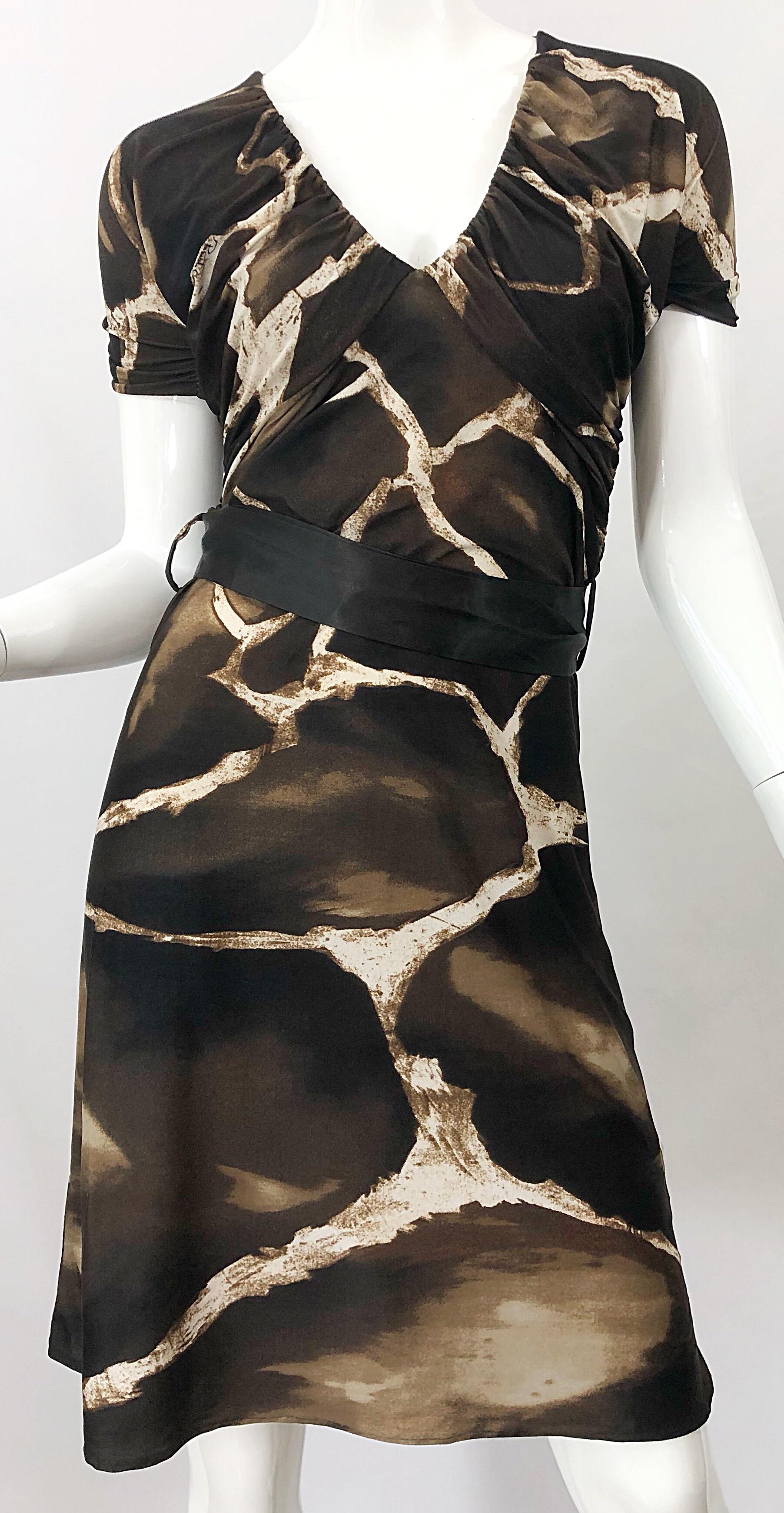 1980s Roberto Cavalli for Neiman Marcus Giraffe Print Vintage 80s Jersey Dress In Excellent Condition For Sale In San Diego, CA