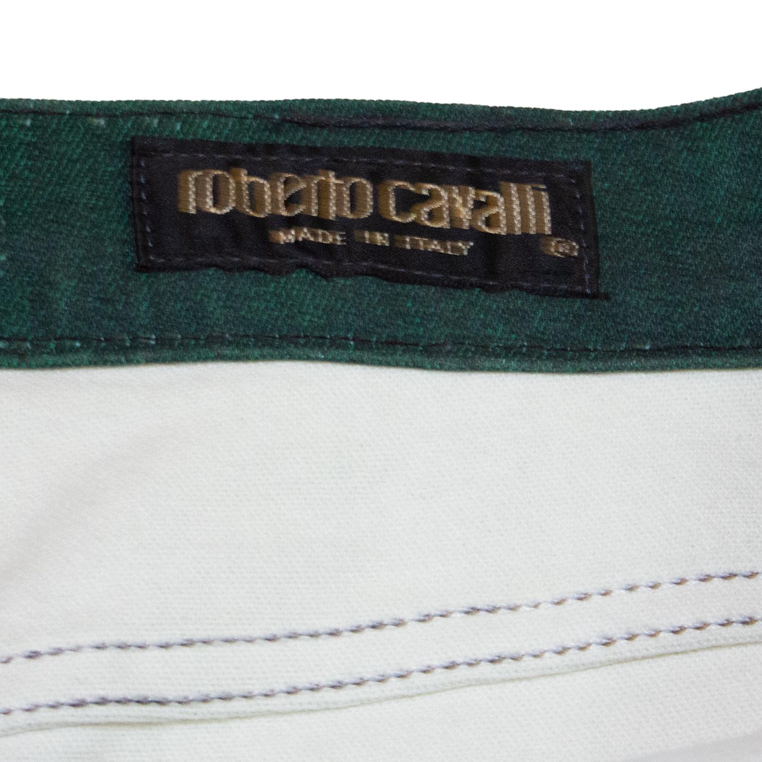 Black 1990s Roberto Cavalli Green Floral Jeans For Sale