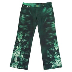 Used 1990s Roberto Cavalli Green Floral Jeans