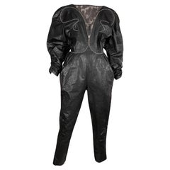 1990s Roberto Cavalli Leather Crystal Embellished Jumpsuit w/Butterfly Applique