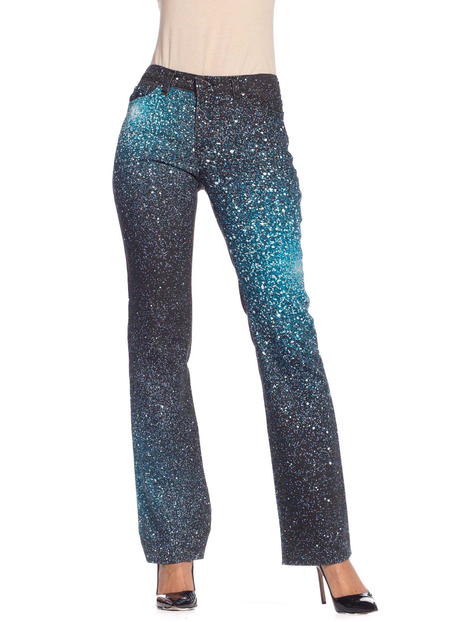 1990s Roberto Cavalli Low Rise Straight Cut Jeans with Crystals  7