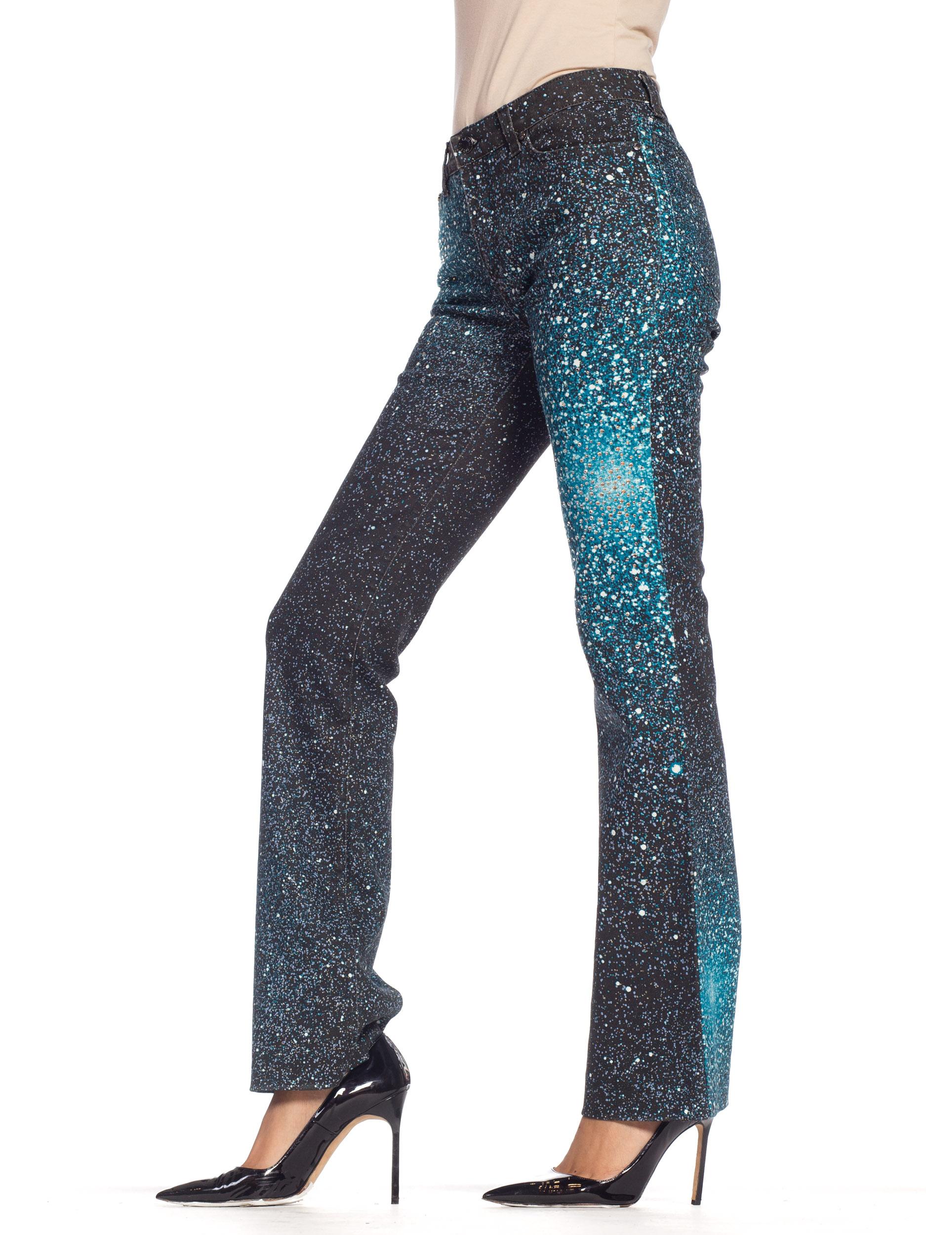 1990s Roberto Cavalli Low Rise Straight Cut Jeans with Crystals  2
