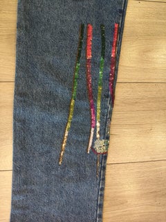 1990s Roberto Cavalli multicoloured sequins flowers denim pants size S