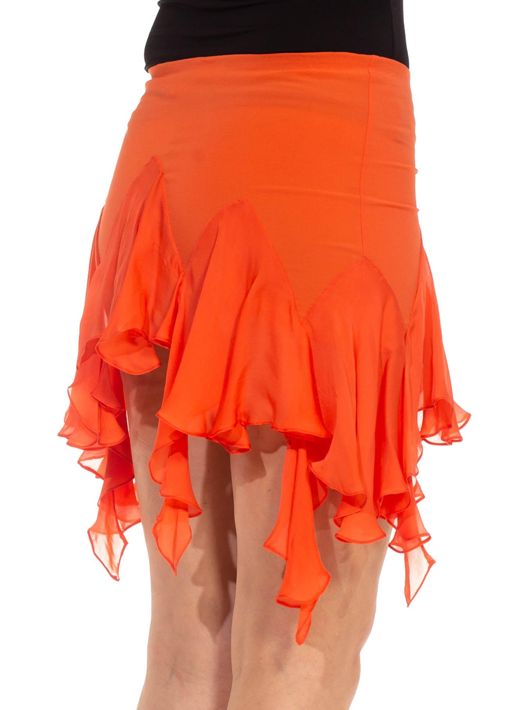 1990S Roberto Cavalli Orange Silk Ruffled Mini Skirt 2