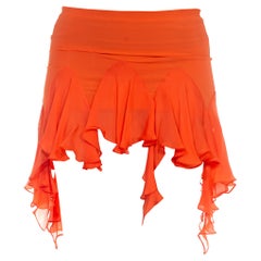 1990S Roberto Cavalli Mini jupe à volants en soie orange