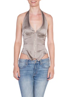 1990'S Roberto Cavalli Grey Silk & Lycra Charmeuse Corset Halter Top From Pamel