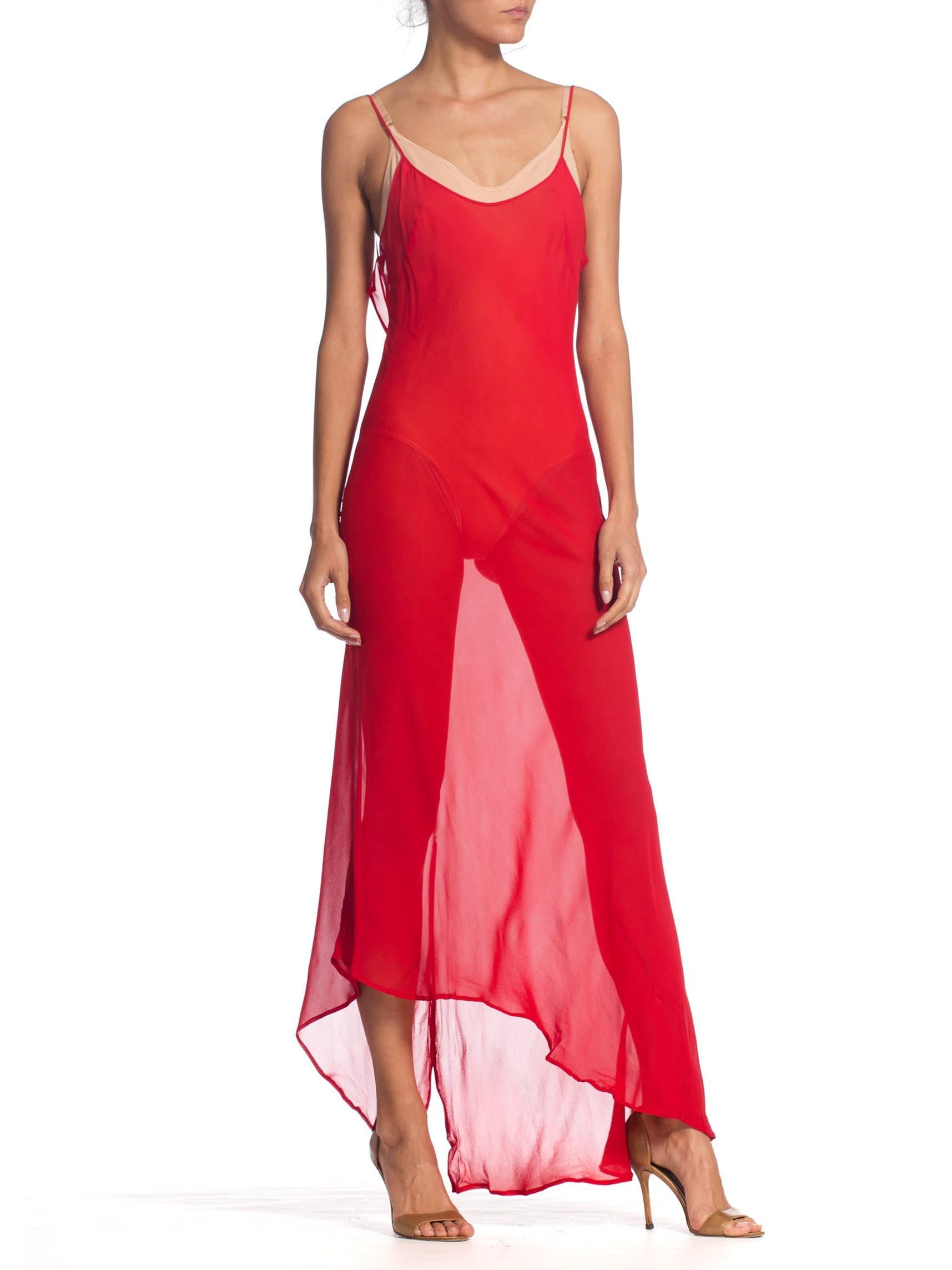 1990S Roberto Cavalli Sheer Red Bias Cut Slip Dress In Excellent Condition In New York, NY