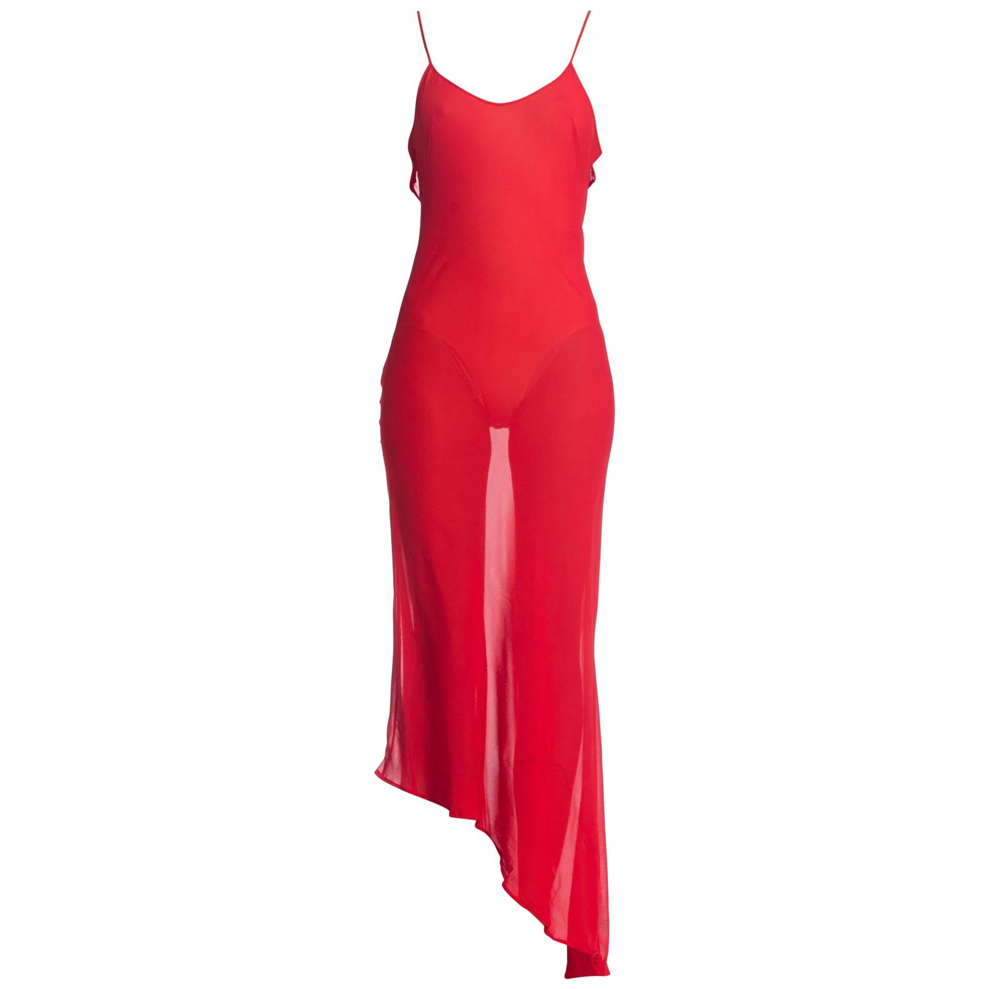 1990S Roberto Cavalli Sheer Red Bias Cut Slip Dress