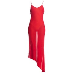 1990S Roberto Cavalli Sheer Red Bias Cut Slip Dress