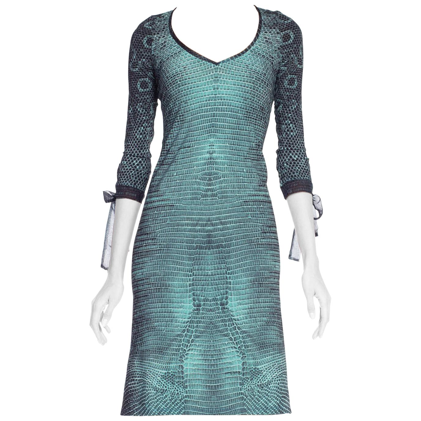 1990s Roberto Cavalli Slinky Crocodile Snakeskin Print Dress