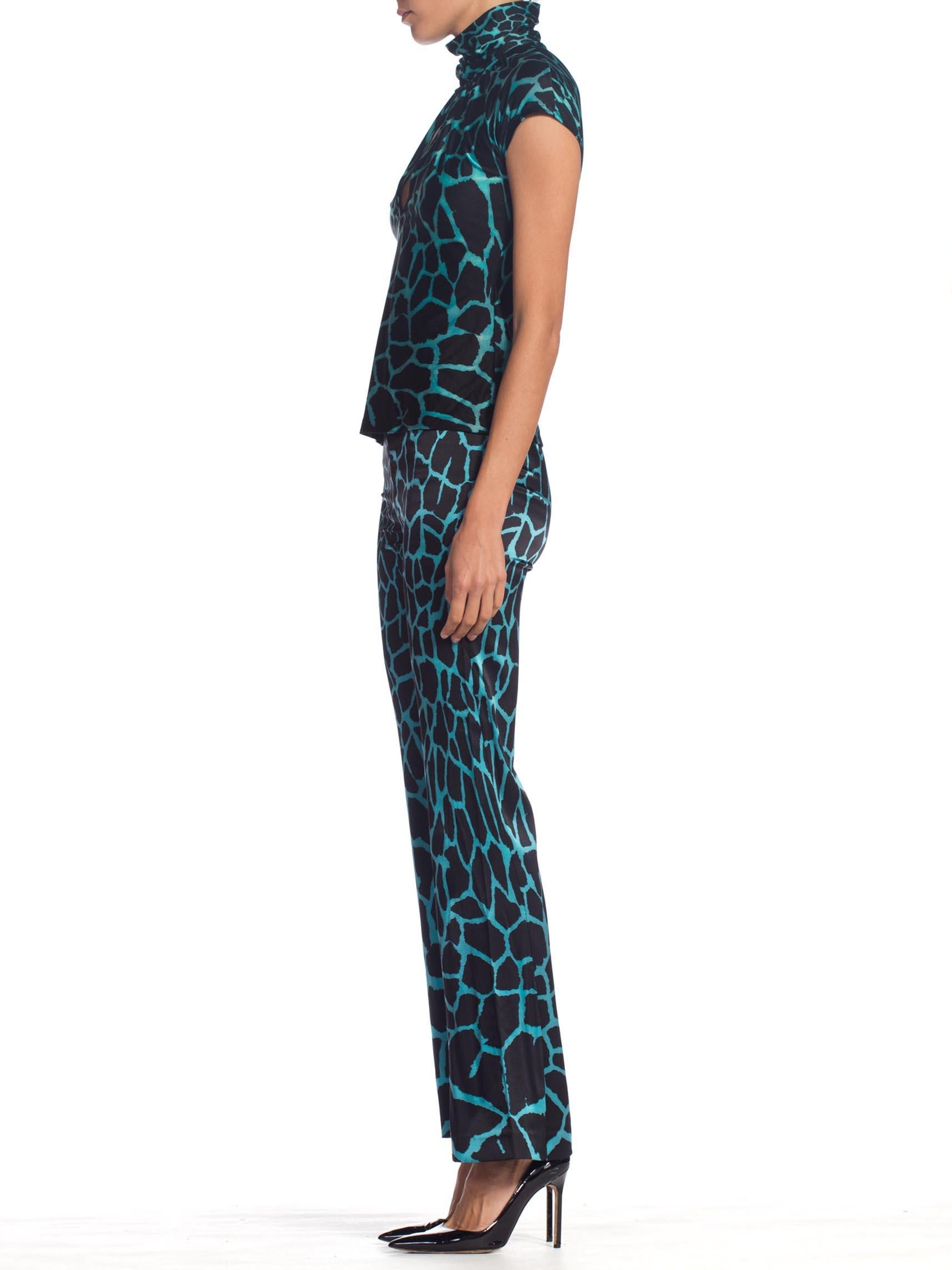 Black 1990S Roberto Cavalli Stretch Silk Satin Leopard Print Top + Pants