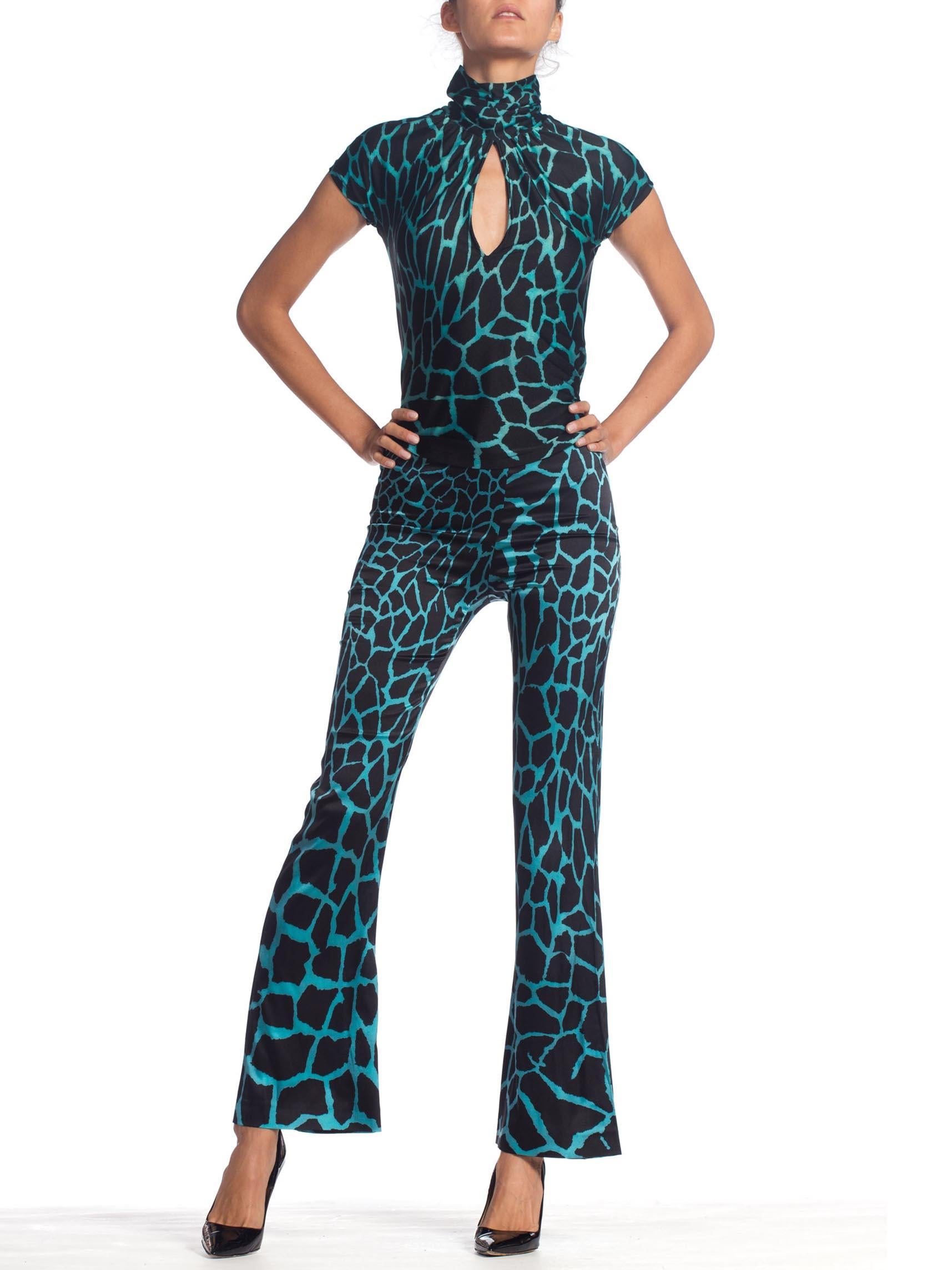 1990S Roberto Cavalli Stretch Silk Satin Leopard Print Top + Pants In Excellent Condition In New York, NY
