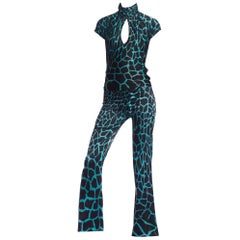 Vintage 1990S Roberto Cavalli Stretch Silk Satin Leopard Print Top + Pants