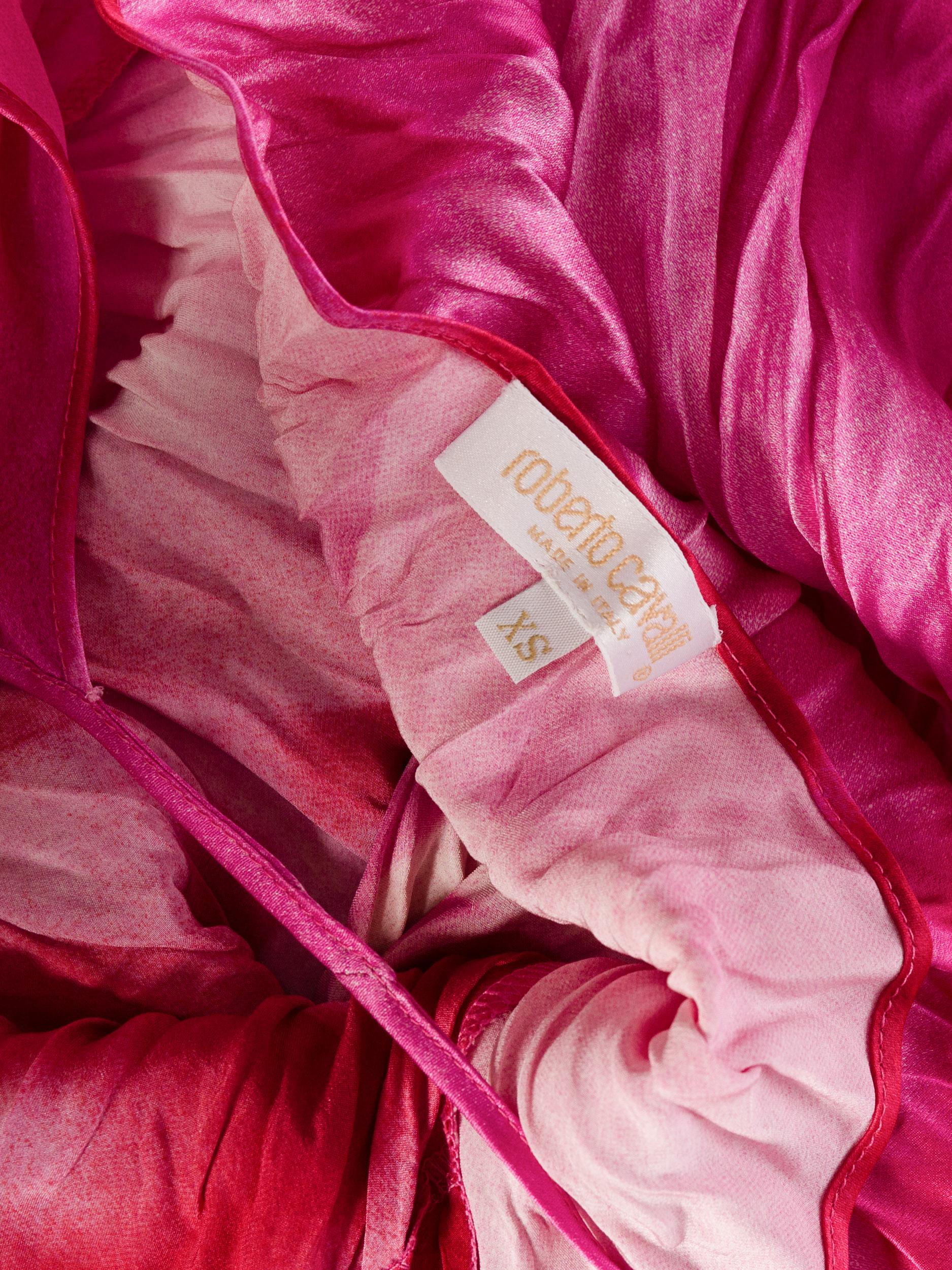 1990s Roberto Cavalli Tie-Dye Rose Print Wrinkled Bias Cut Silk Slip Dress 5