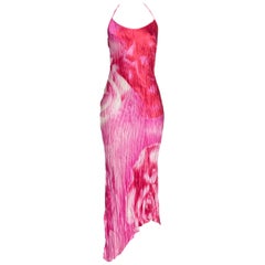1990s Roberto Cavalli Tie-Dye Rose Print Wrinkled Bias Cut Silk Slip ...