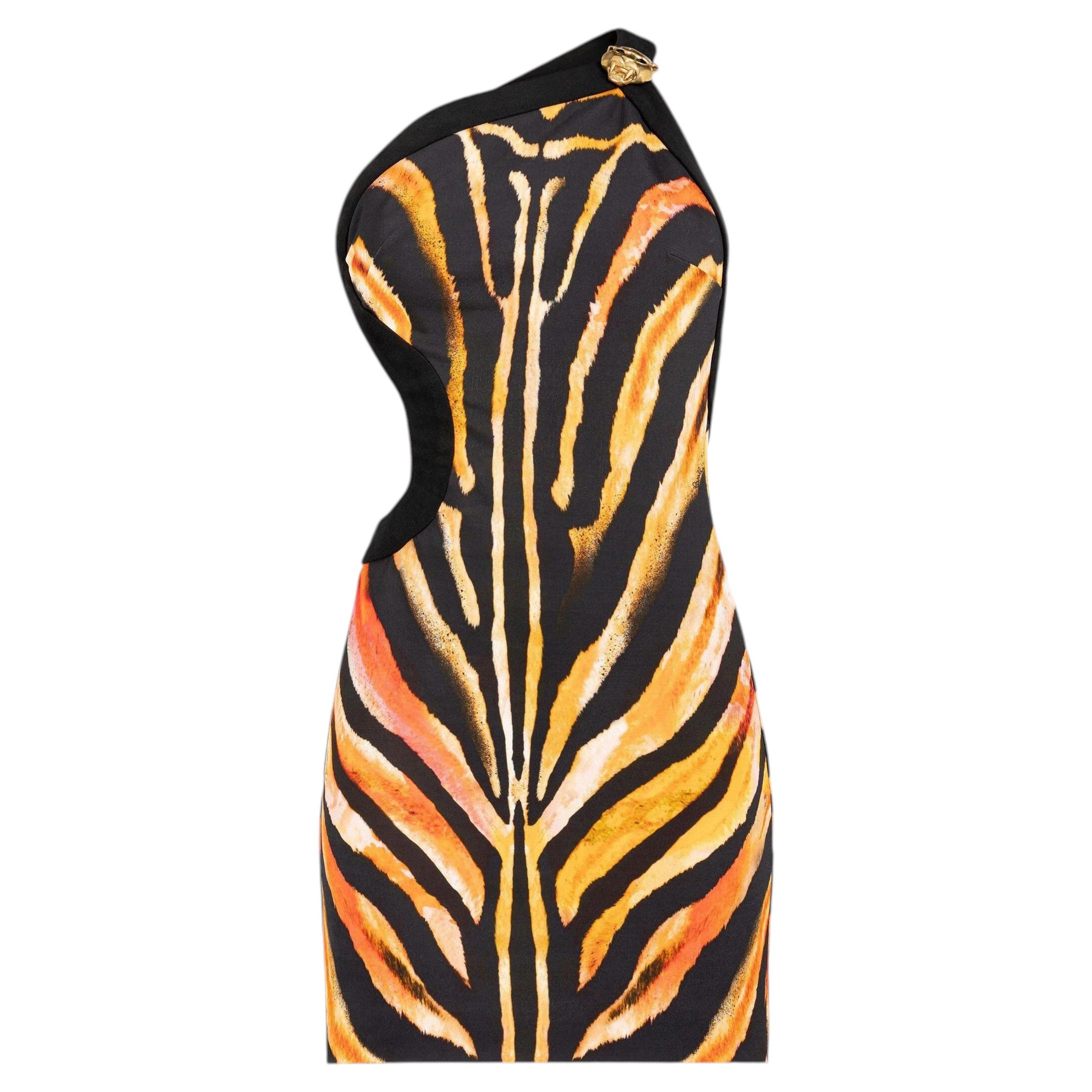 1990s Roberto Cavalli Zebra Print one shoulder dress New with original tags 42it