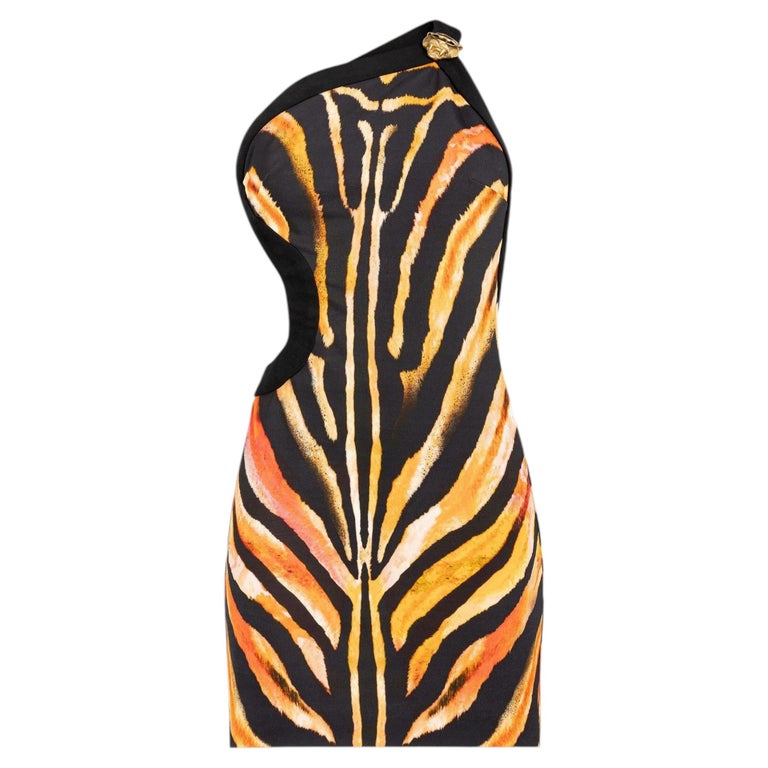 roberto cavalli one shoulder dress Roberto Cavalli one-shoulder snakeskin-print Mini Dress | Brown