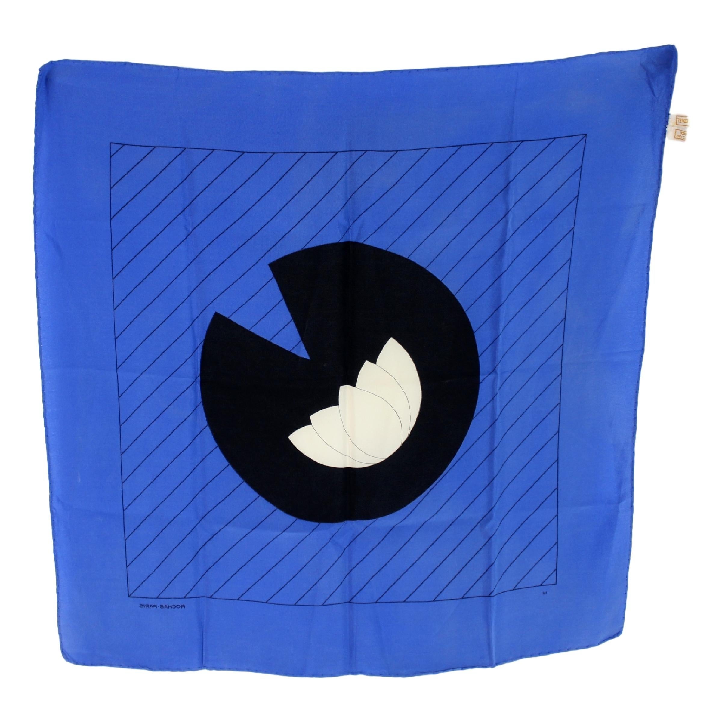 1990s Rochas Blue Silk Scarves Foulard Pochette