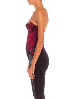 1990S ROCHAS Burgundy & Dark Teal Silk Corset