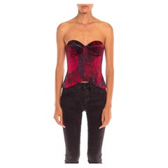 1990S ROCHAS Burgundy & Dark Teal Silk Corset