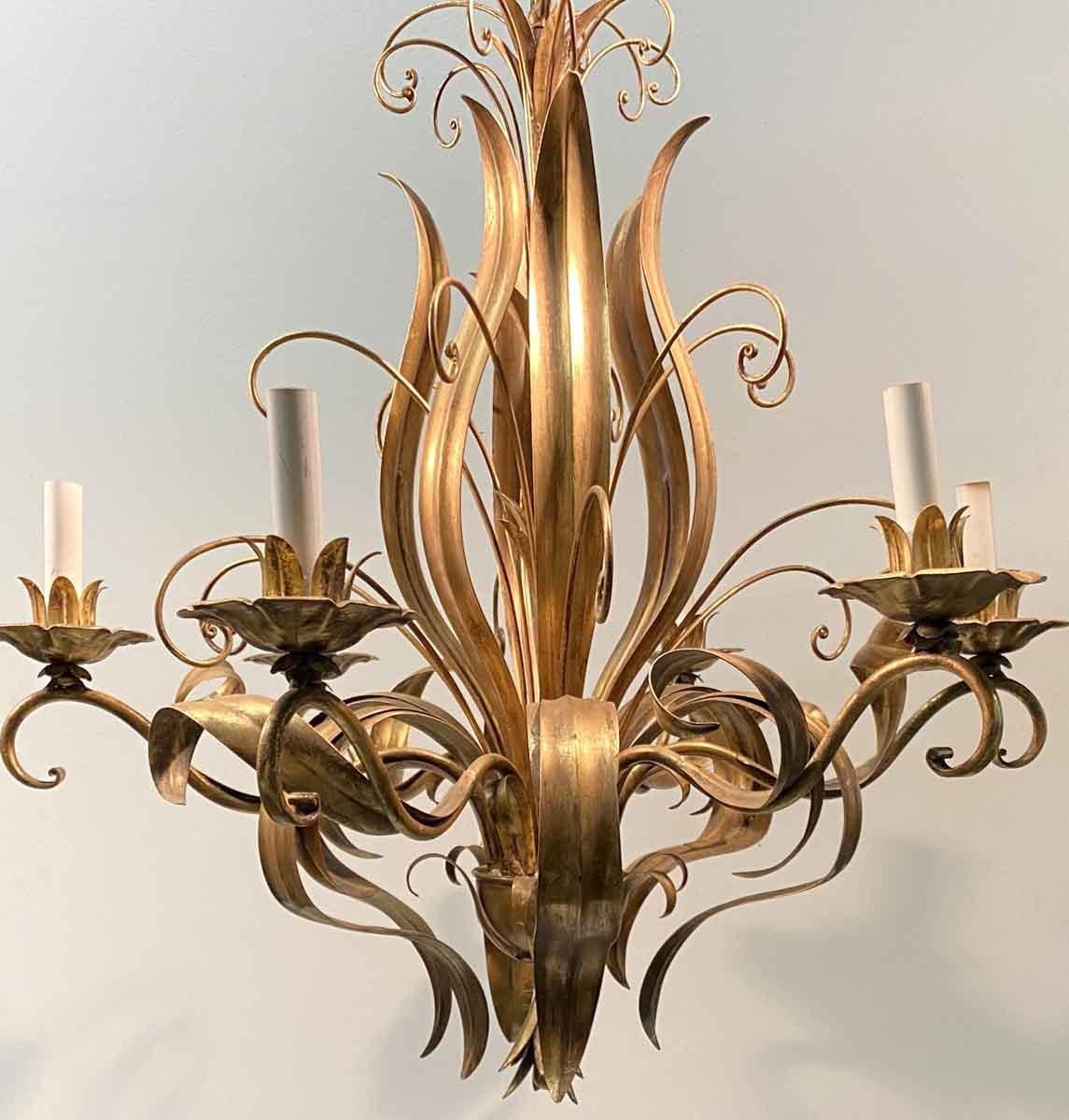 2000s Rococo Italian Floral Chandelier with Gold Leaf Filigree, Six-Light In Good Condition In New York, NY