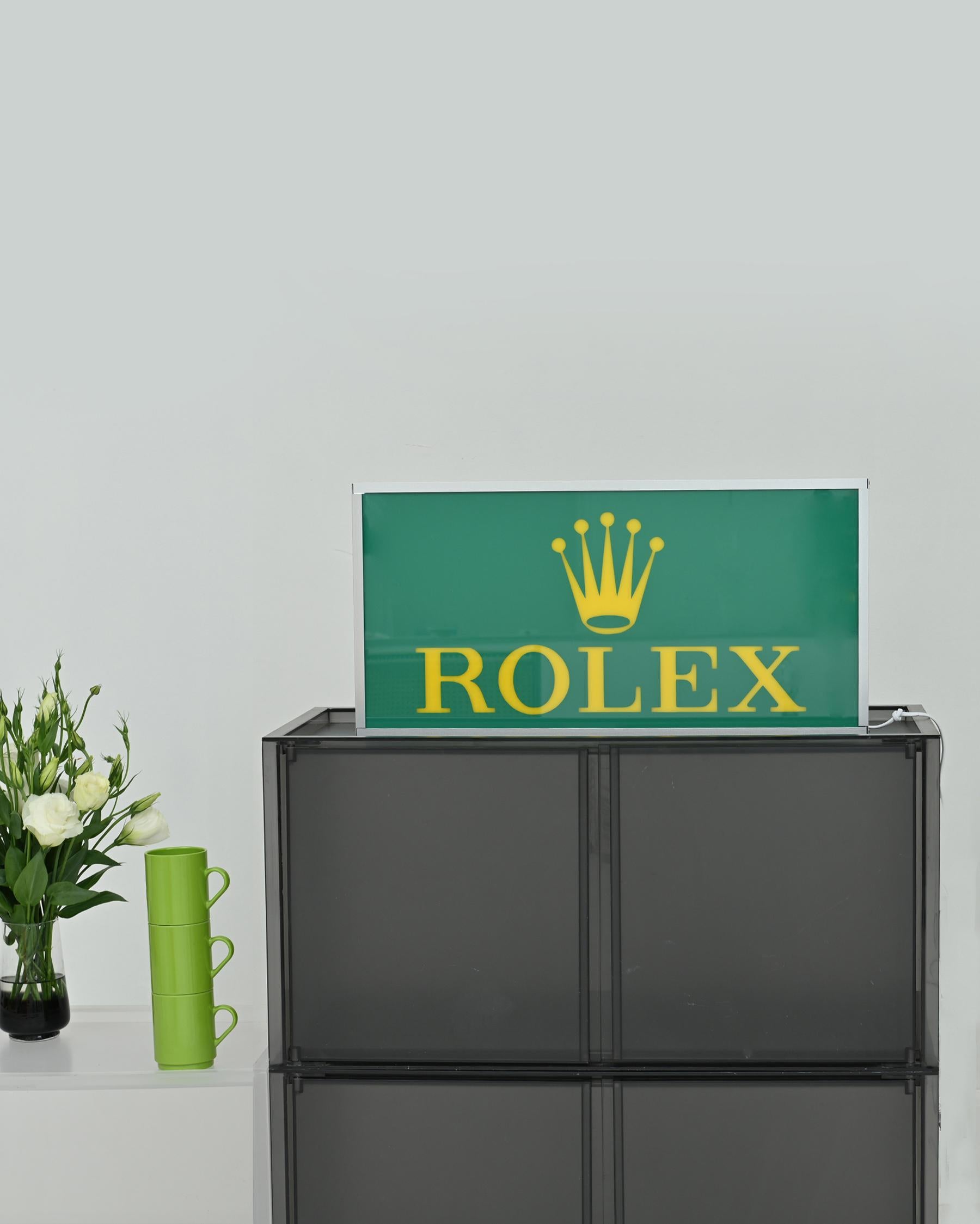 Post-Modern 1990s ROLEX Advertising Signage with Yellow Lighting