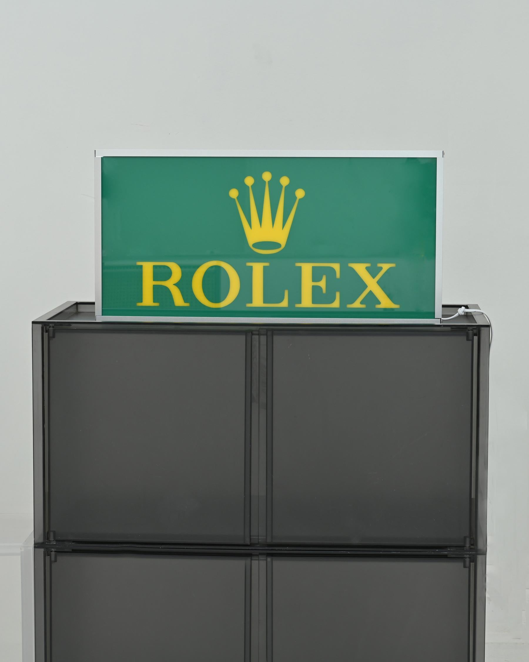 Swiss 1990s ROLEX Advertising Signage with Yellow Lighting