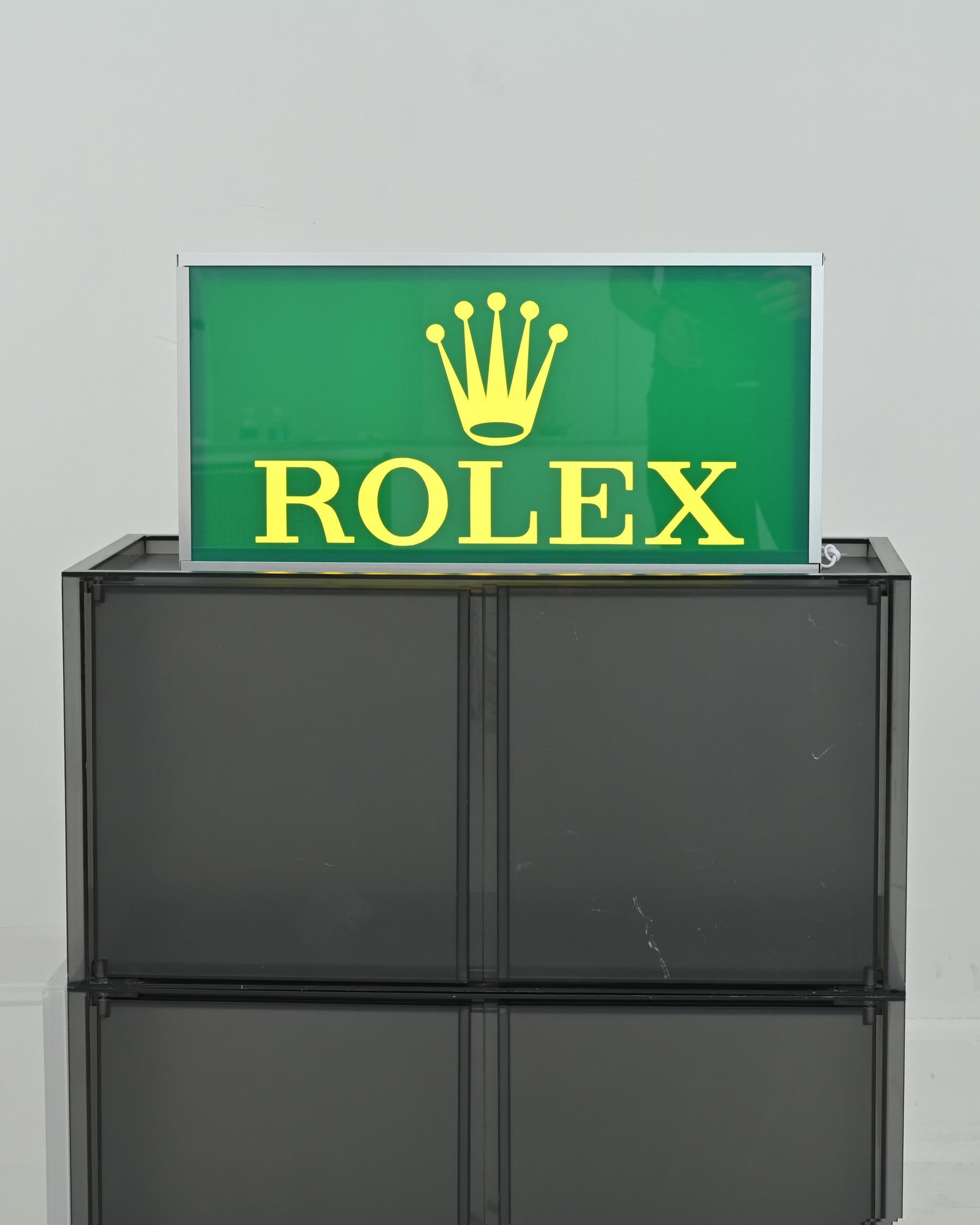1990s ROLEX Advertising Signage with Yellow Lighting In Good Condition In San Gabriel, CA