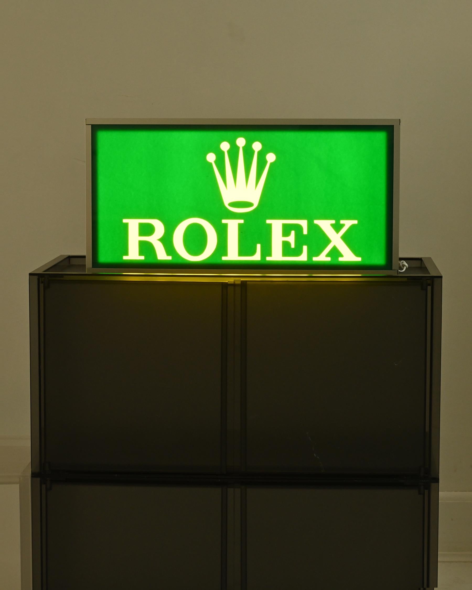 Late 20th Century 1990s ROLEX Advertising Signage with Yellow Lighting
