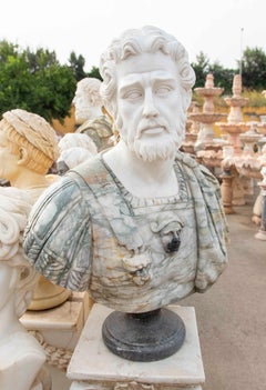 1990s Roman Bust in Carved Marble with Armor and Details in Various Colors