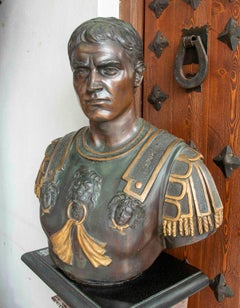 1990s Roman Bust of a General in Patinated Bronze with Gilt Details