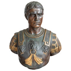 1990s Roman Bust of a General in Patinated Bronze with Gilt Details