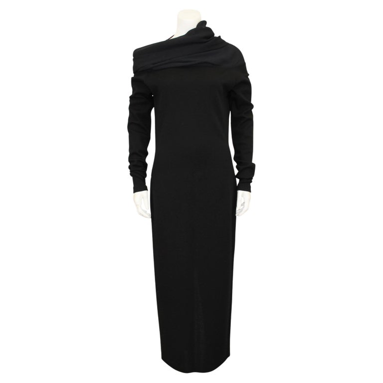 1990's Romeo Gigli Black Wool Jersey Body Con Dress with Chiffon Collar For  Sale at 1stDibs