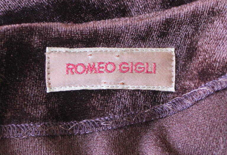 Black 1990's ROMEO GIGLI brown velvet dress with asymmetrical hemline For Sale