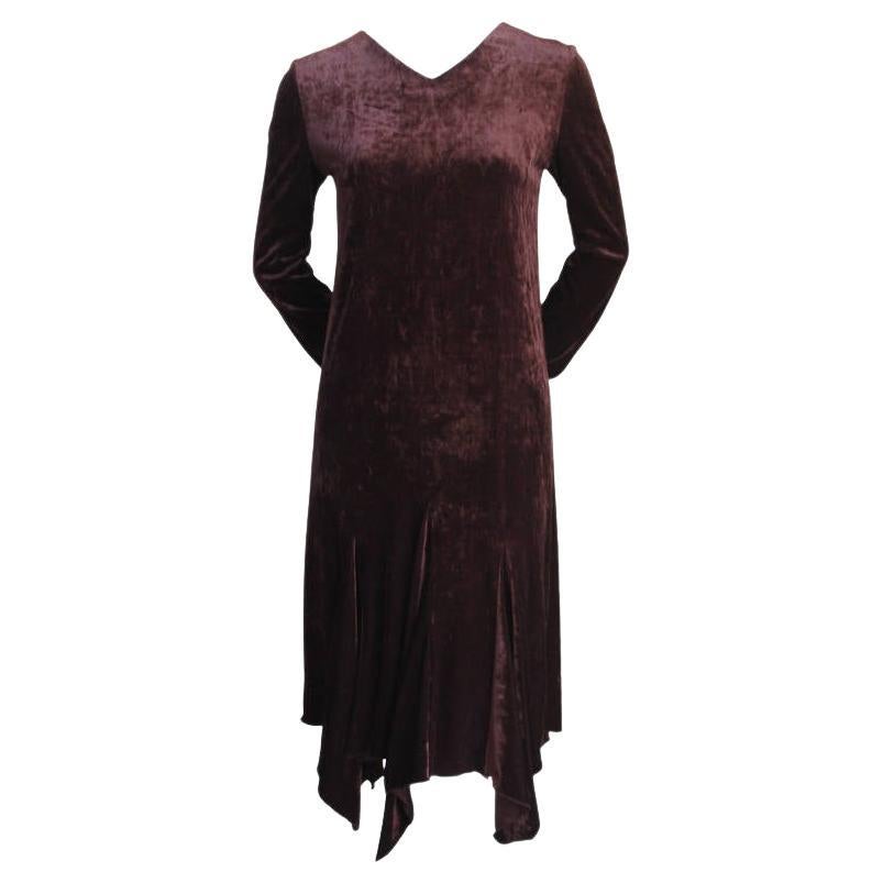 ROMEO GIGLI robe en velours brun avec ourlet asymétrique, années 90  en vente