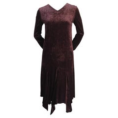 1990's ROMEO GIGLI brown velvet dress with asymmetrical hemline