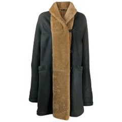 1990s Romeo Gigli Dark Blue Sheepskin Coat